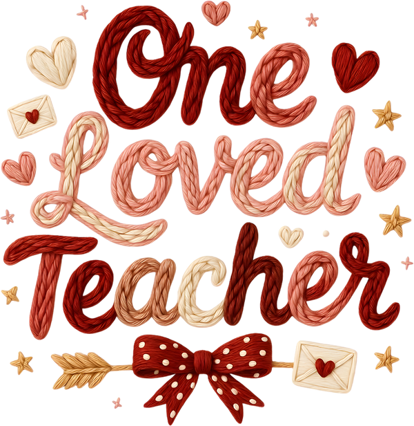 Faux Yarn Crochet One Loved Teacher - Valentines Day Ready to Press DTF Transfer