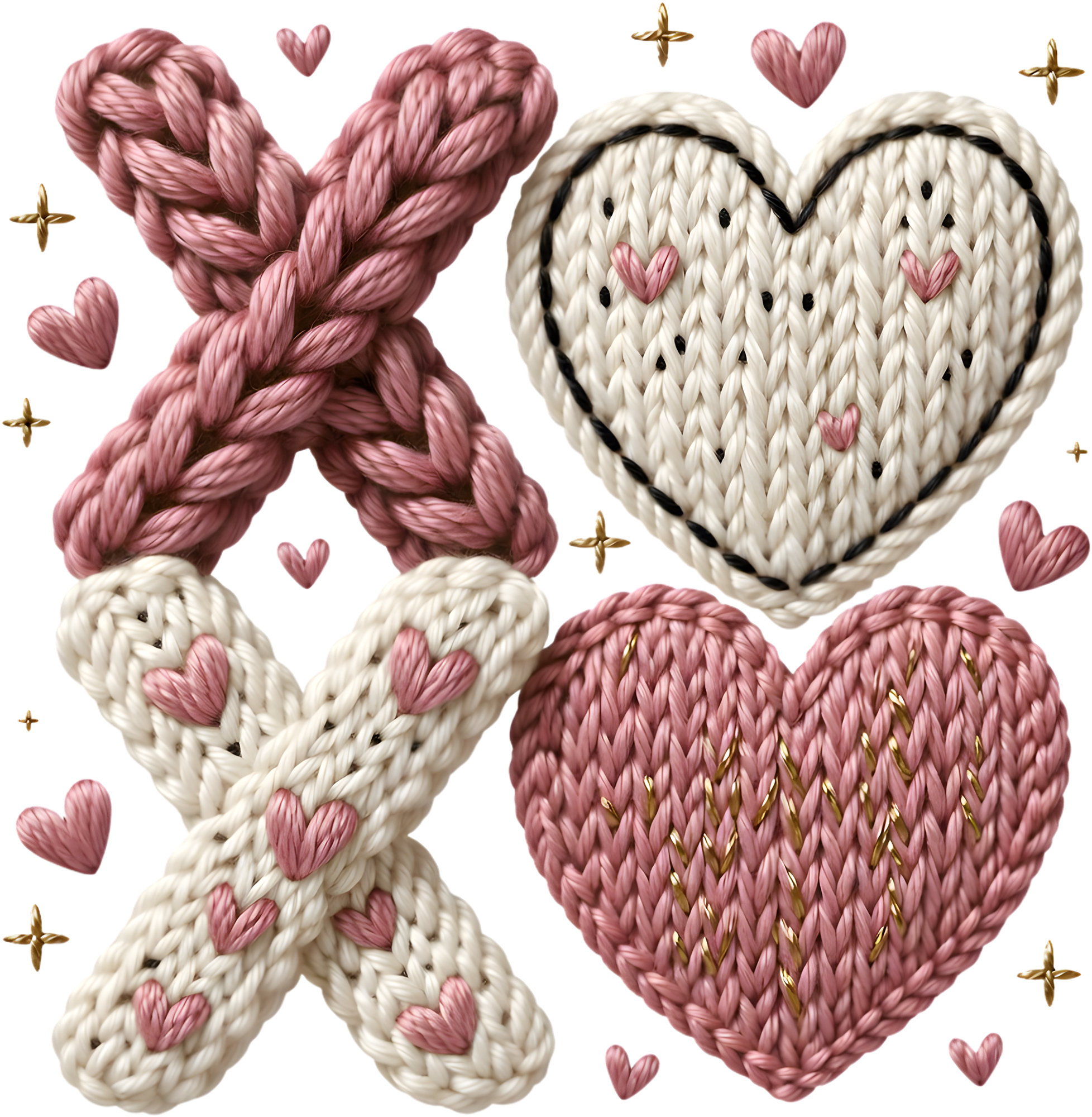 Faux Yarn Crochet Valentine Heart Xoxo - Valentines Day Ready to Press DTF Transfer