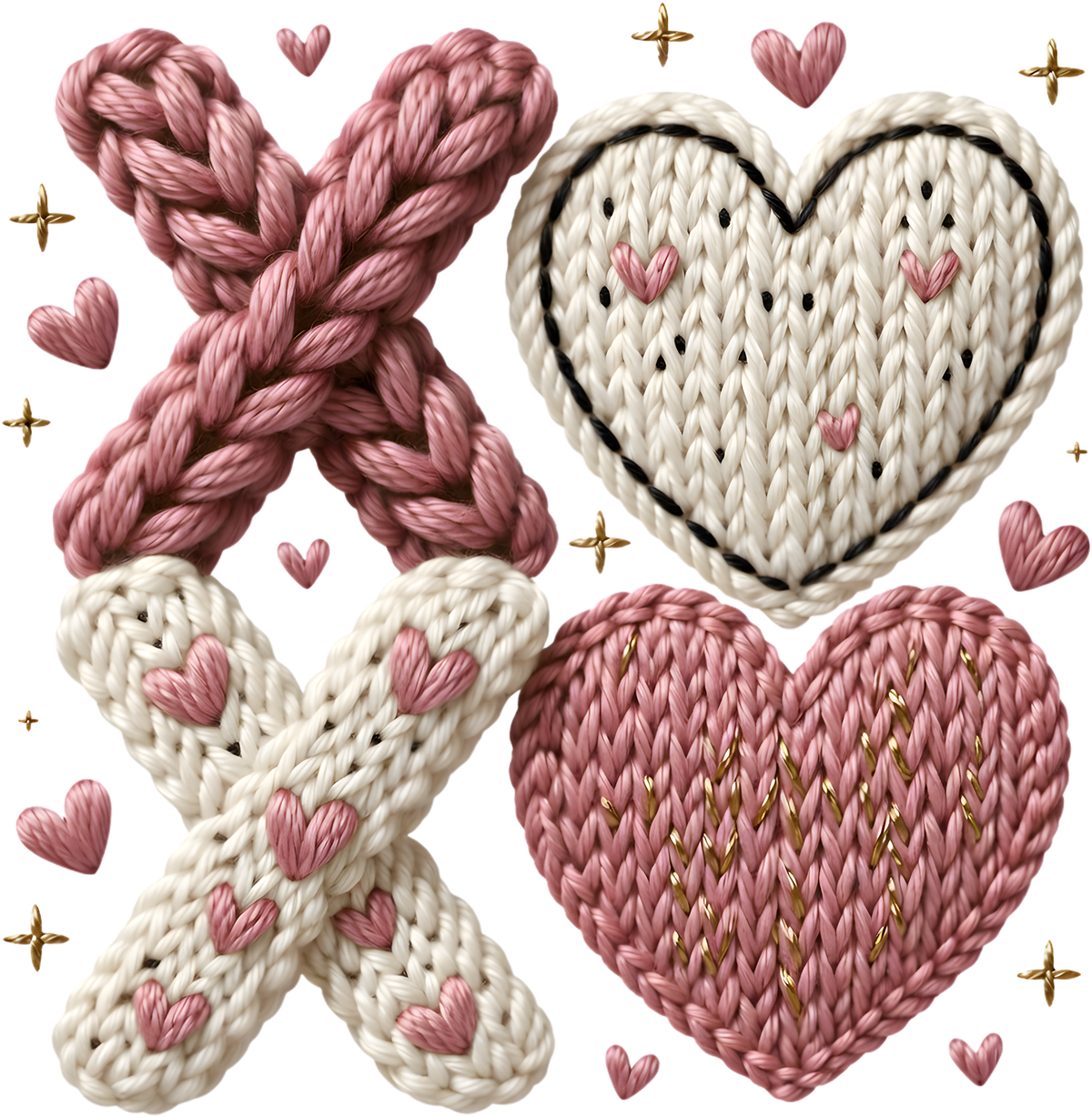 Faux Yarn Crochet Valentine Heart Xoxo - Valentines Day Ready to Press DTF Transfer