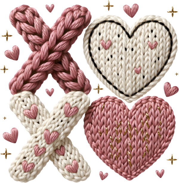 Faux Yarn Crochet Valentine Heart Xoxo - Valentines Day Ready to Press DTF Transfer