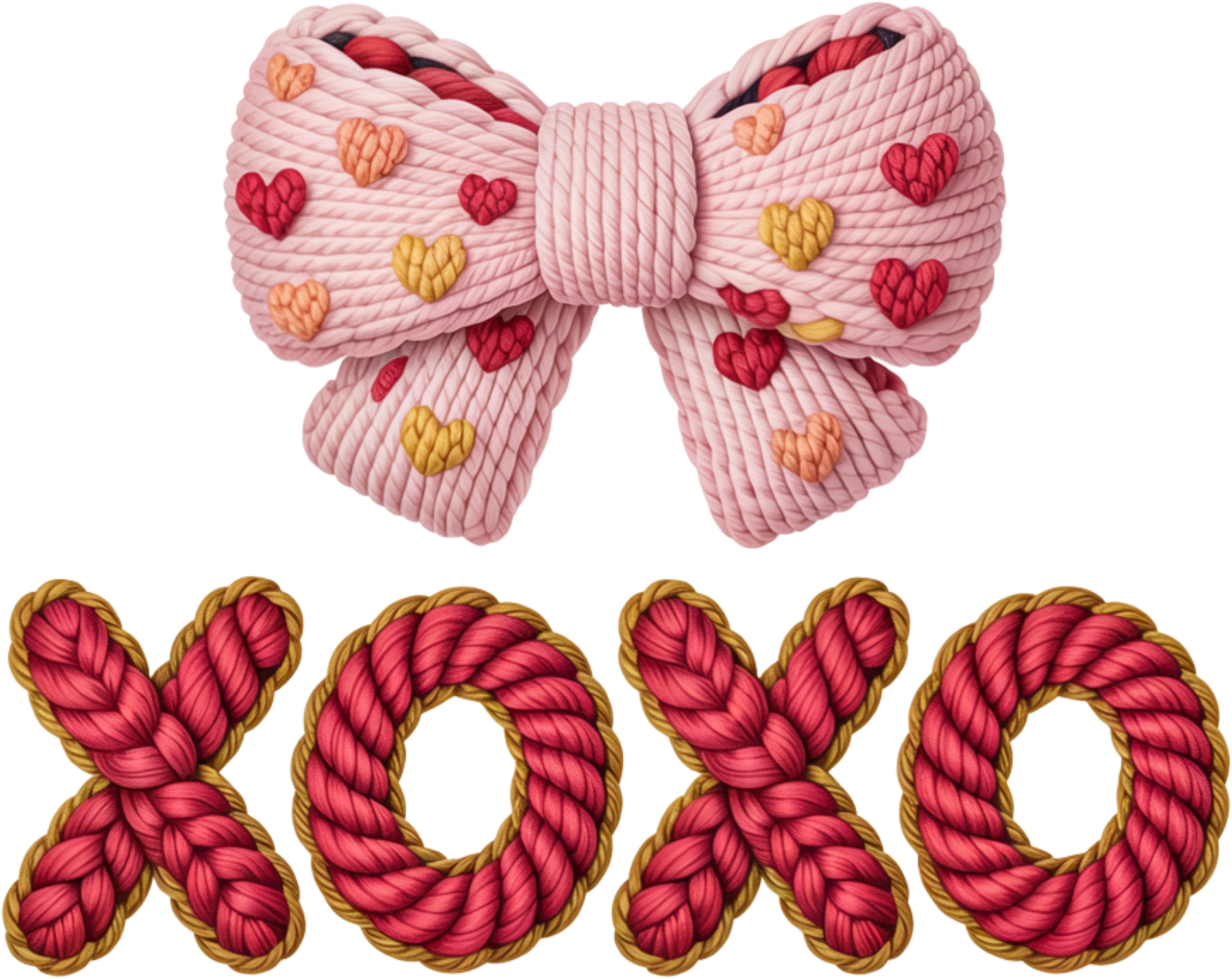 Faux Yarn Crochet Valentine Bow Xoxo - Valentines Day Ready to Press DTF Transfer