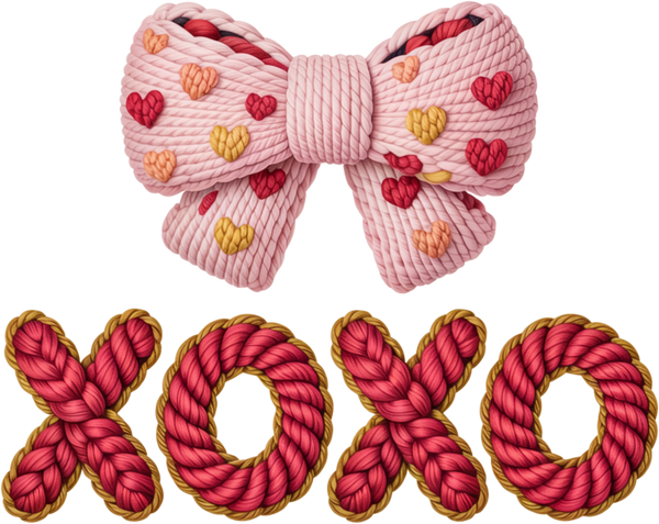 Faux Yarn Crochet Valentine Bow Xoxo - Valentines Day Ready to Press DTF Transfer