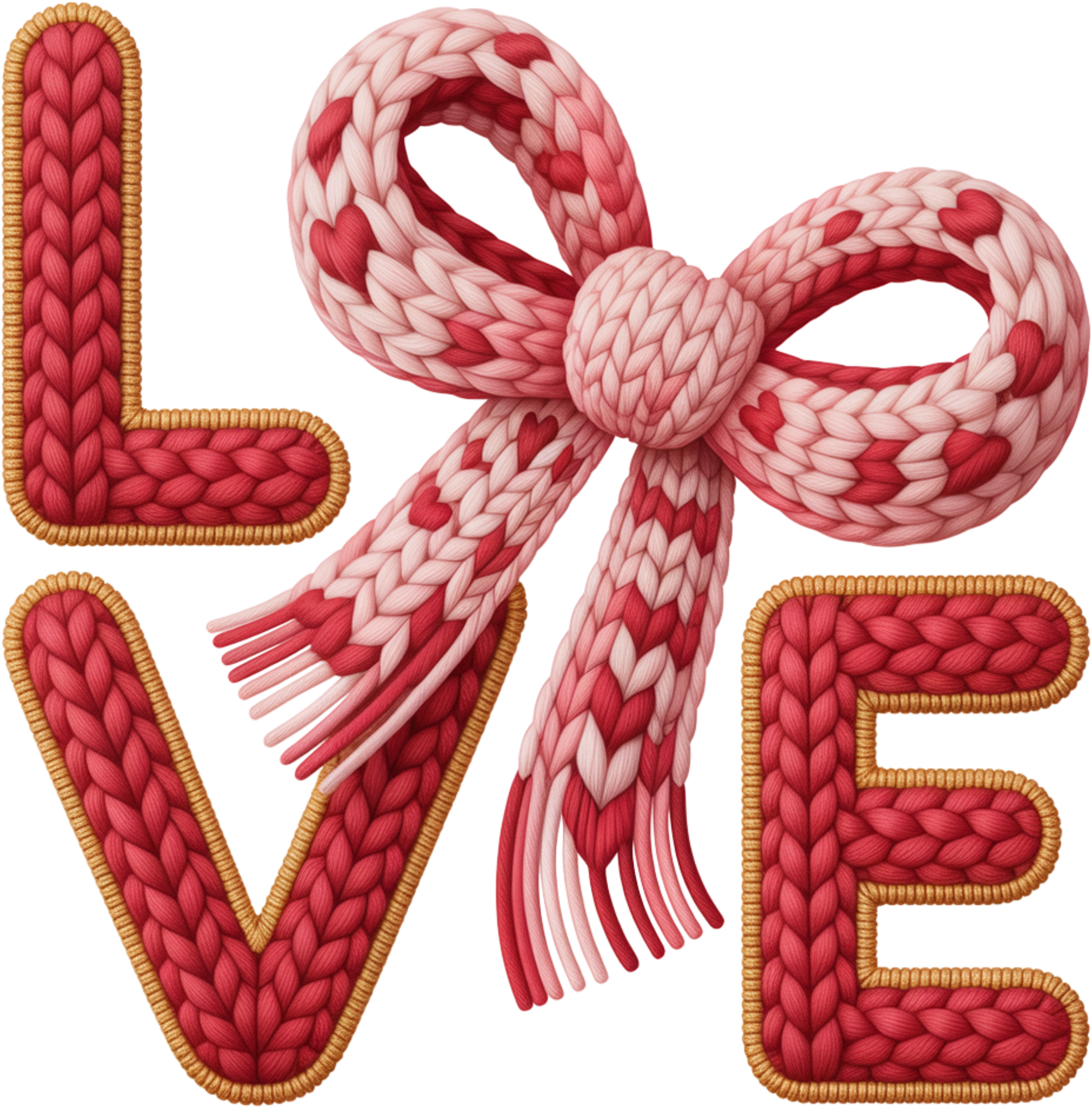 Faux Yarn Crochet Bow Love - Valentines Day Ready to Press DTF Transfer