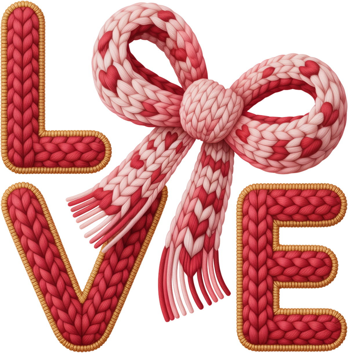 Faux Yarn Crochet Bow Love - Valentines Day Ready to Press DTF Transfer