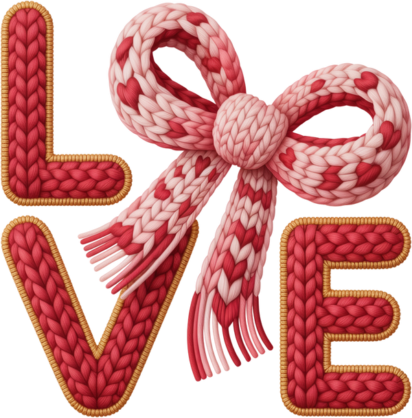 Faux Yarn Crochet Bow Love - Valentines Day Ready to Press DTF Transfer
