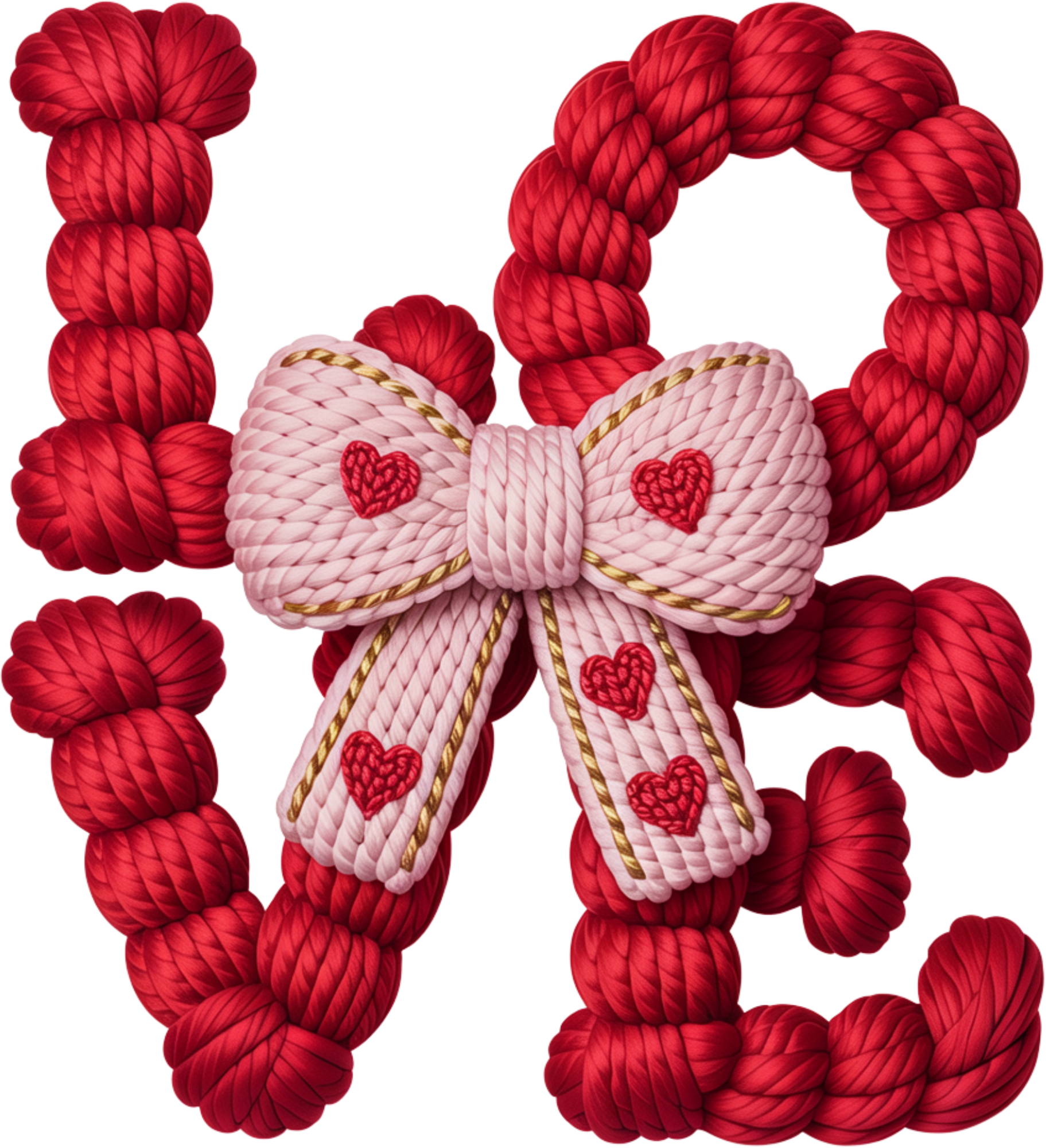 Faux Yarn Crochet Valentine Bow Love - Valentines Day Ready to Press DTF Transfer