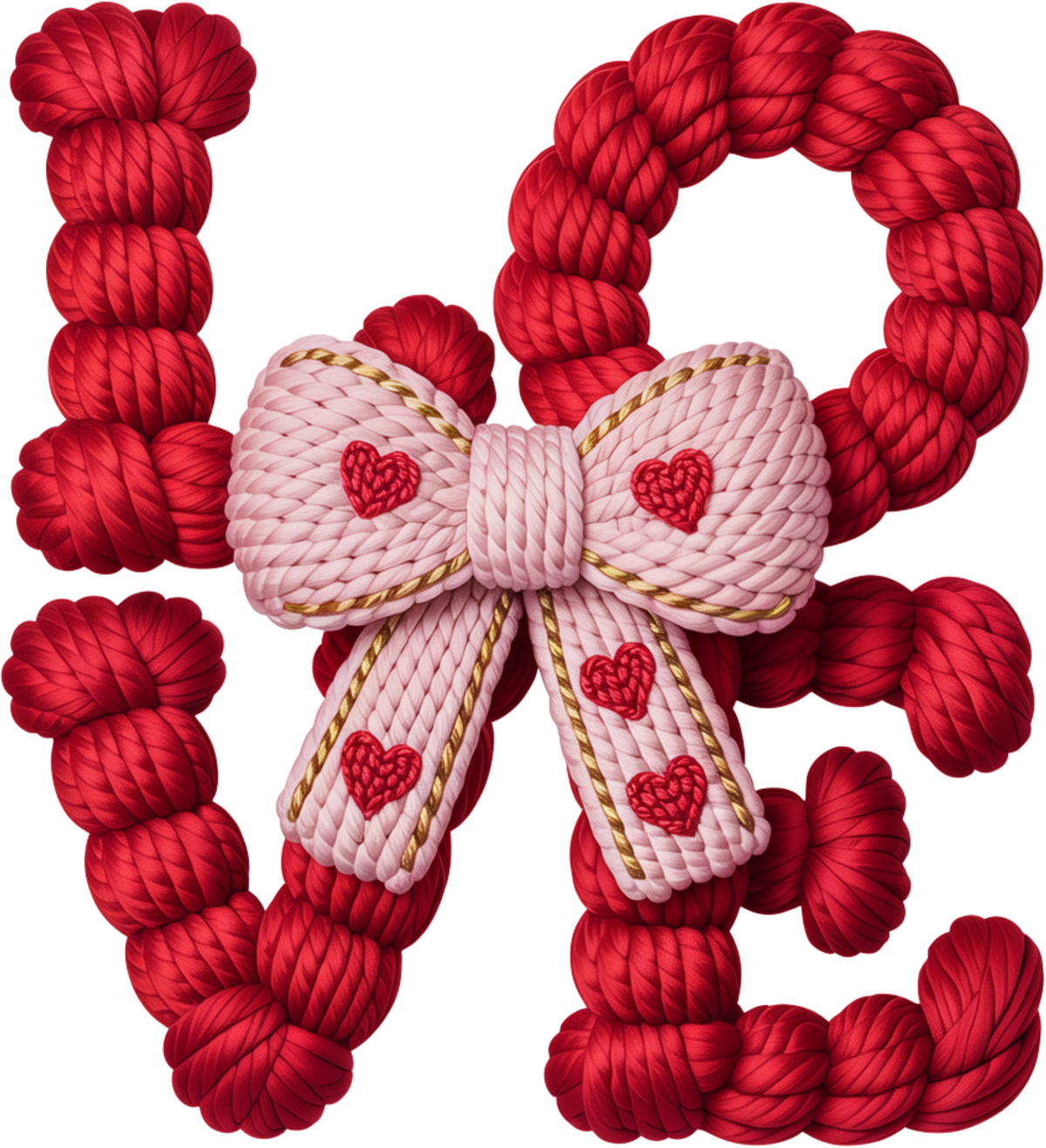 Faux Yarn Crochet Valentine Bow Love - Valentines Day Ready to Press DTF Transfer