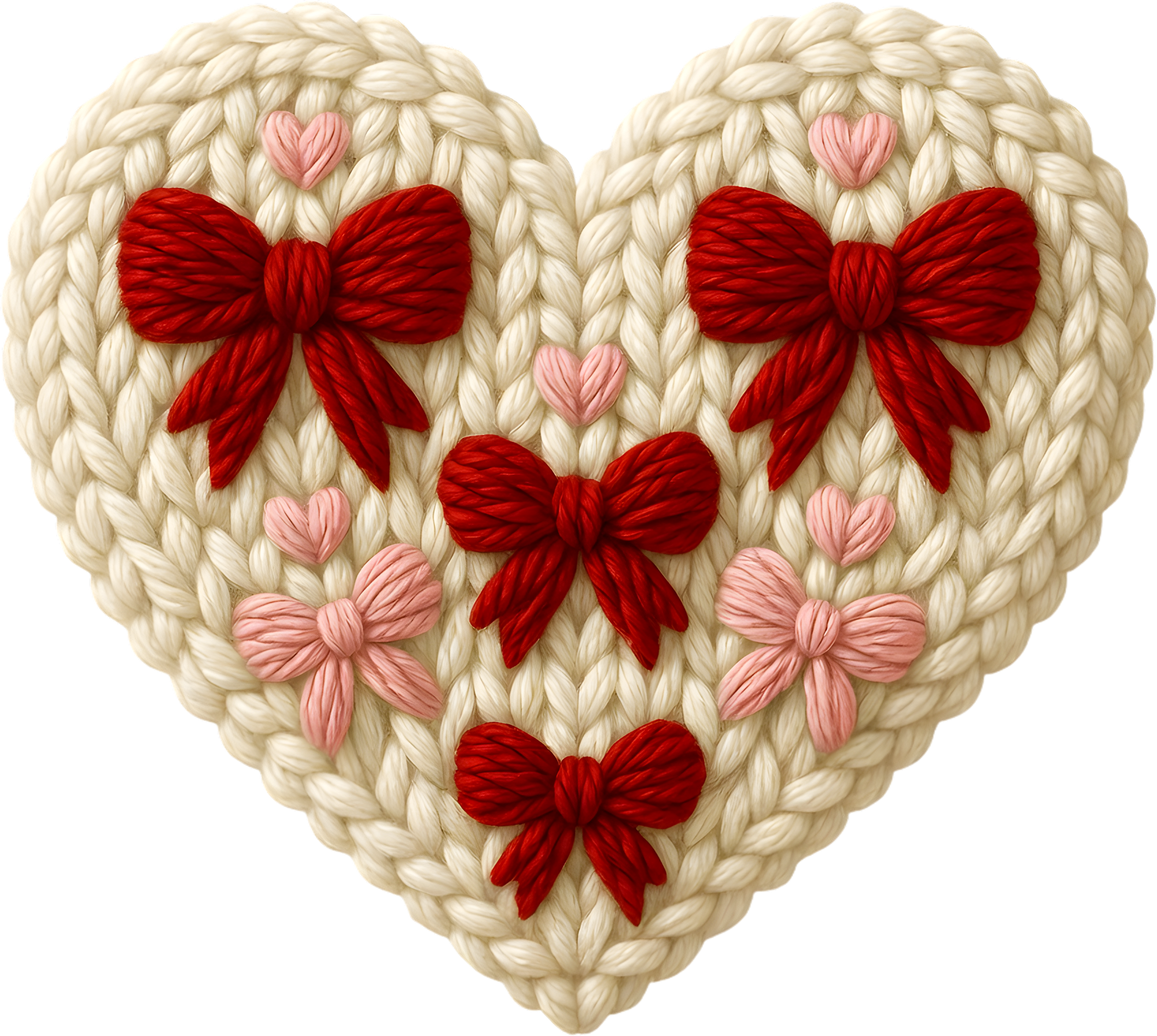 Faux Yarn Crochet Bow Heart - Valentines Day Ready to Press DTF Transfer
