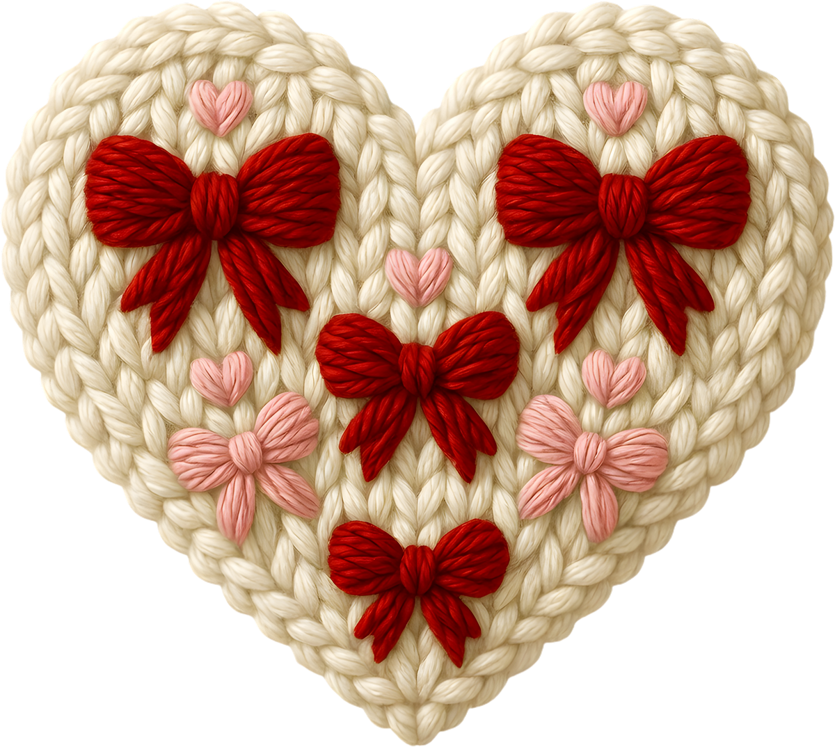 Faux Yarn Crochet Bow Heart - Valentines Day Ready to Press DTF Transfer