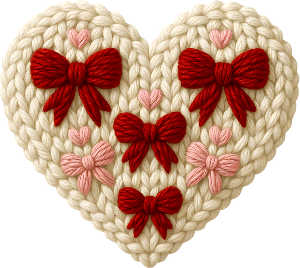 Faux Yarn Crochet Bow Heart - Valentines Day Ready to Press DTF Transfer