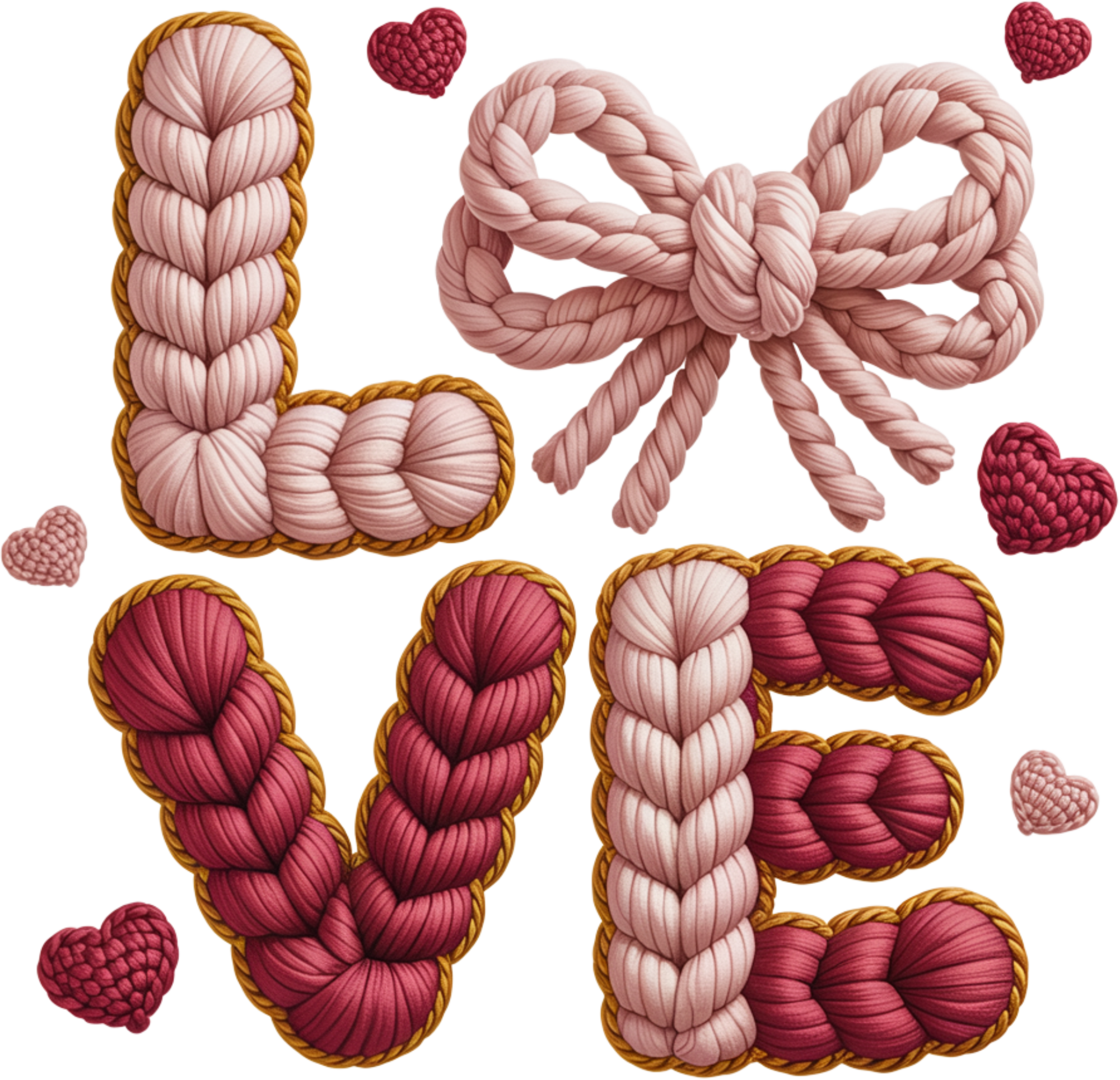 Faux Yarn Crochet Bow Love - Valentines Day Ready to Press DTF Transfer