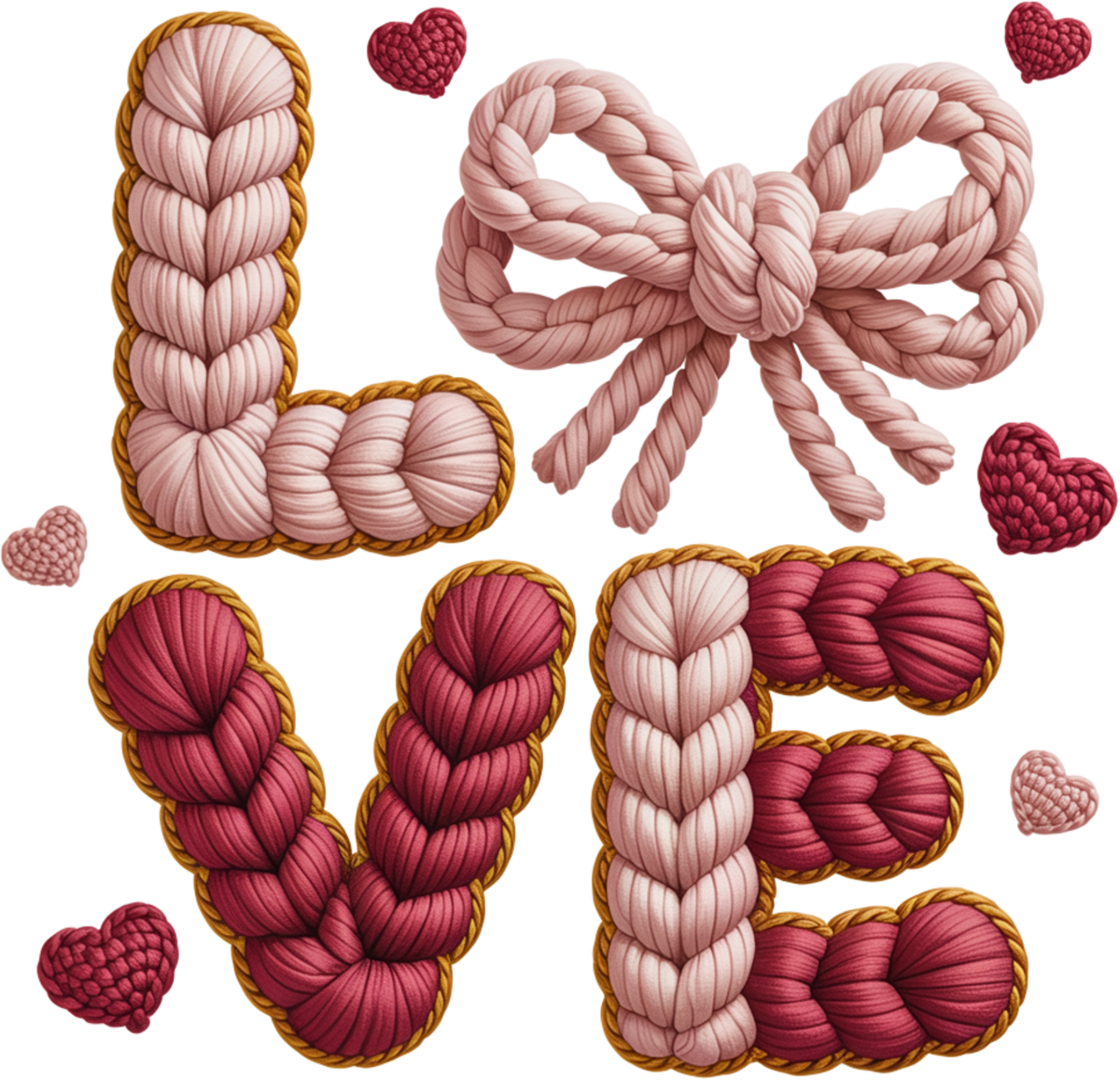 Faux Yarn Crochet Bow Love - Valentines Day Ready to Press DTF Transfer