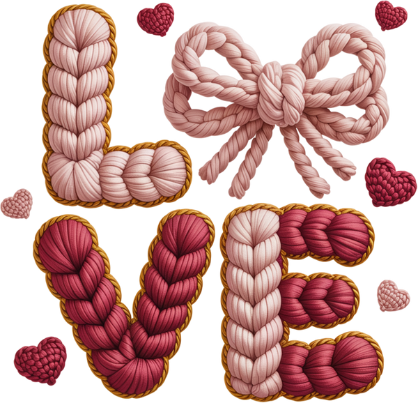 Faux Yarn Crochet Bow Love - Valentines Day Ready to Press DTF Transfer