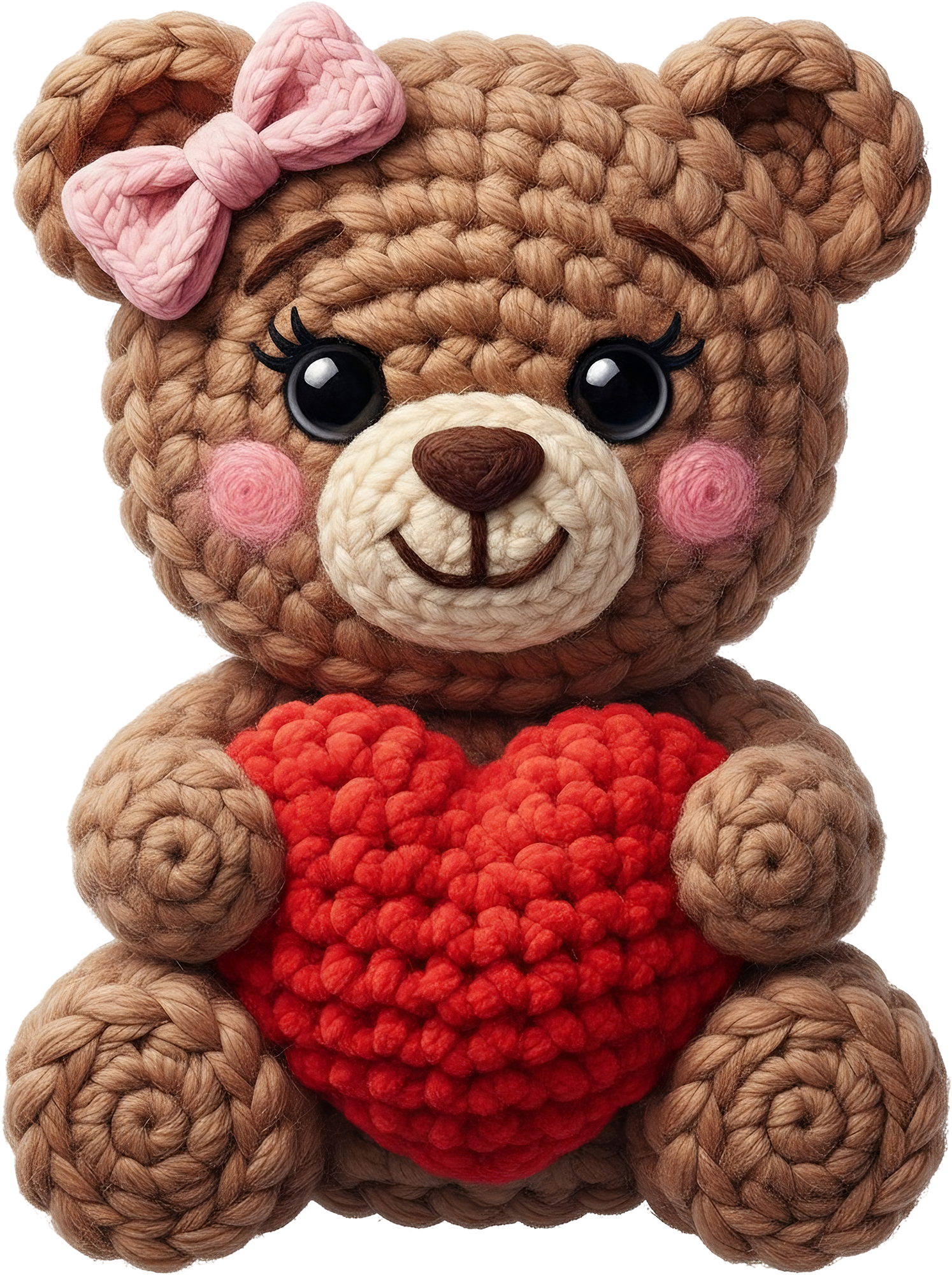 Faux Yarn Crochet Valentine Teddy Bear - Valentines Day Ready to Press DTF Transfer