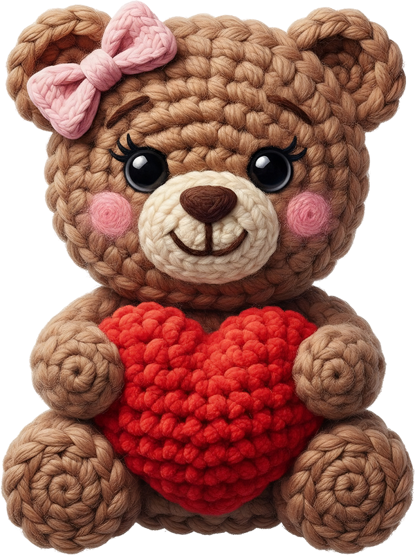 Faux Yarn Crochet Valentine Teddy Bear - Valentines Day Ready to Press DTF Transfer