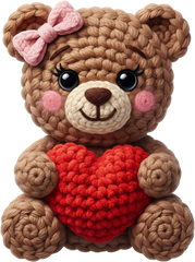 Faux Yarn Crochet Valentine Teddy Bear - Valentines Day Ready to Press DTF Transfer