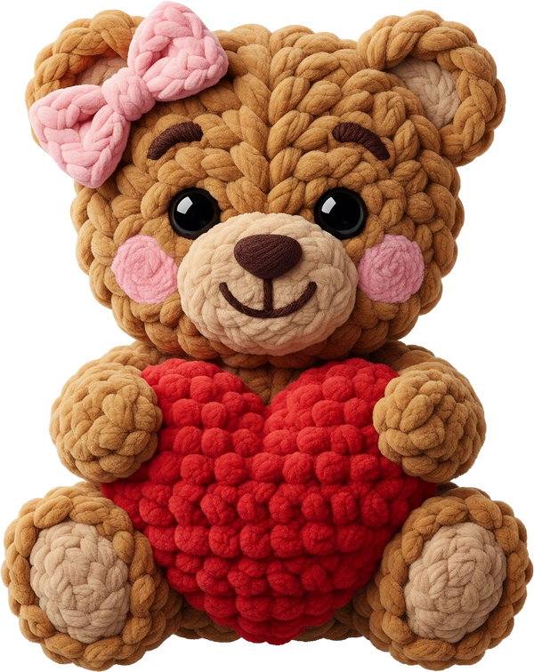 Faux Yarn Crochet Valentine Teddy Bear - Valentines Day Ready to Press DTF Transfer