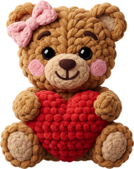 Faux Yarn Crochet Valentine Teddy Bear - Valentines Day Ready to Press DTF Transfer