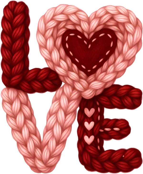 Faux Yarn Crochet Valentine Love - Valentines Day Ready to Press DTF Transfer