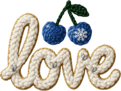 Faux Yarn Crochet Blue Cherry Love - Valentines Day Ready to Press DTF Transfer