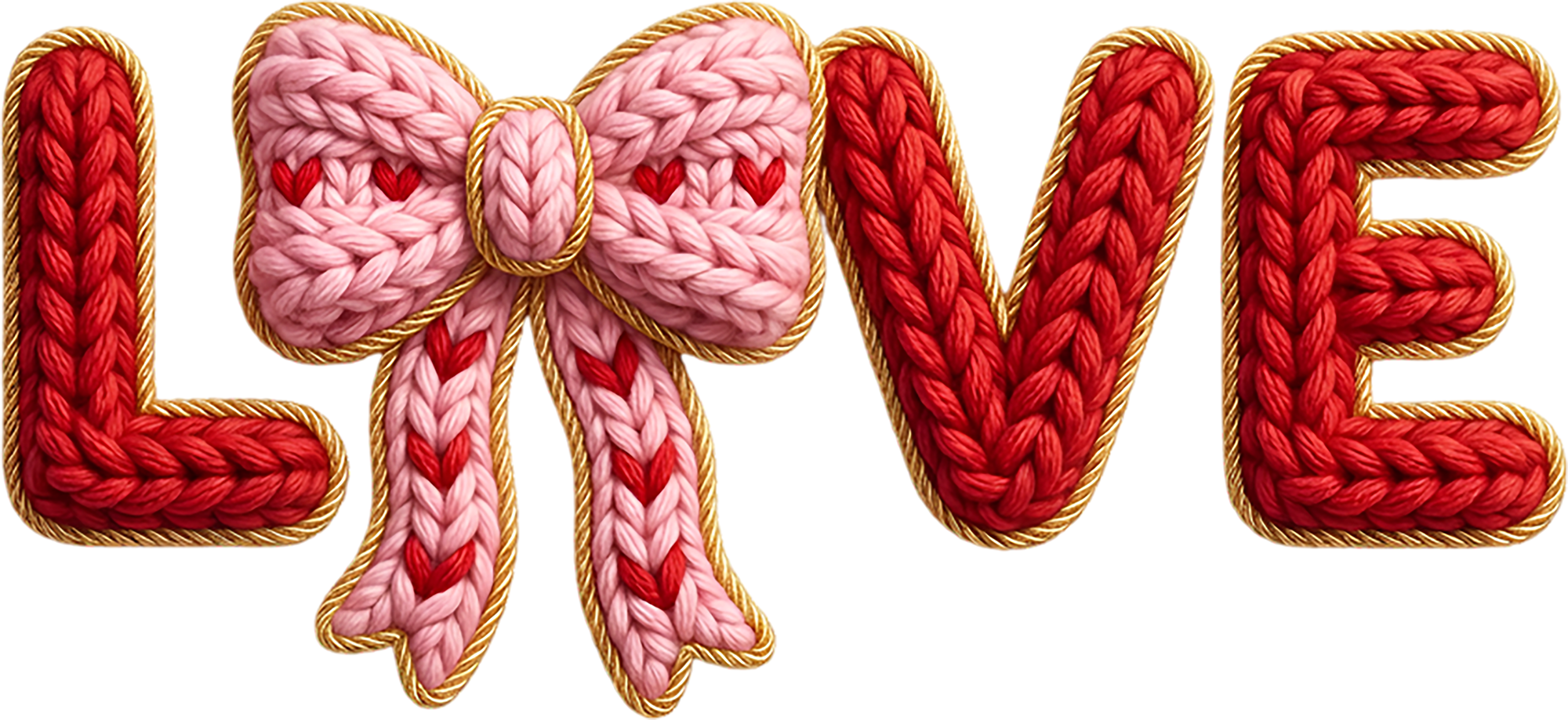 Faux Yarn Crochet Valentine Bow Love - Valentines Day Ready to Press DTF Transfer