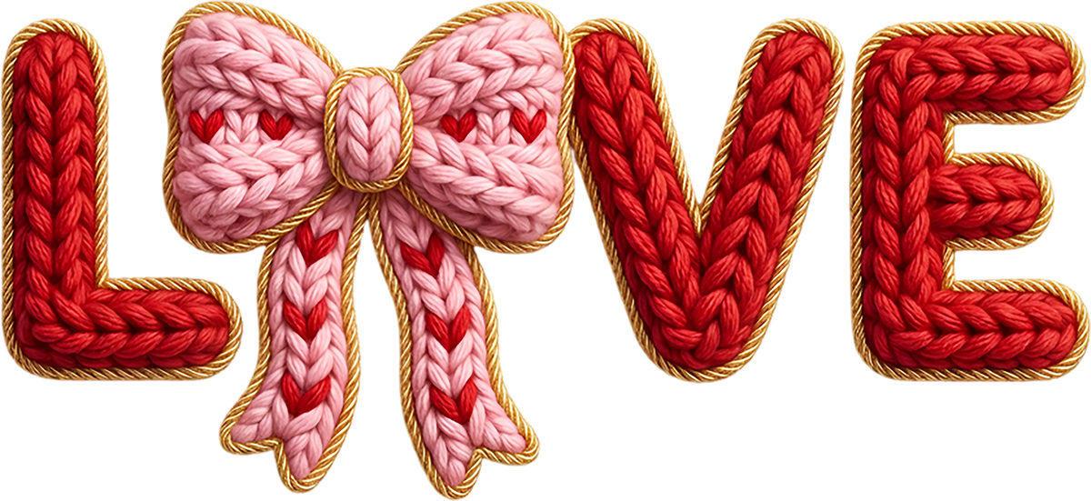 Faux Yarn Crochet Valentine Bow Love - Valentines Day Ready to Press DTF Transfer