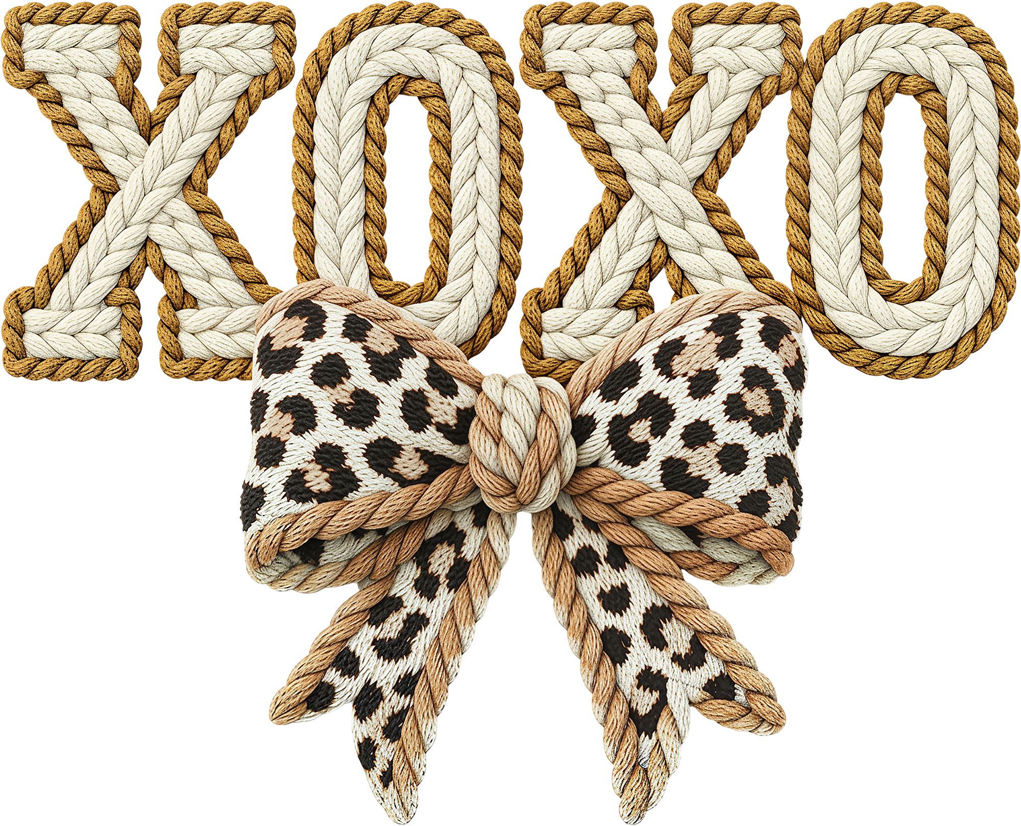 Faux Yarn Crochet Leopard Bow Xoxo - Valentines Day Ready to Press DTF Transfer