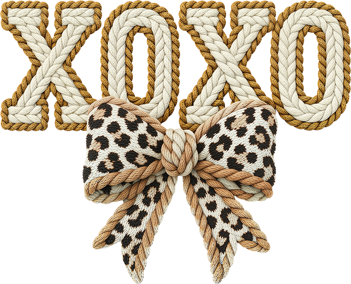 Faux Yarn Crochet Leopard Bow Xoxo - Valentines Day Ready to Press DTF Transfer