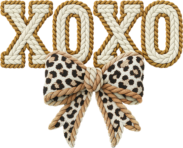 Faux Yarn Crochet Leopard Bow Xoxo - Valentines Day Ready to Press DTF Transfer