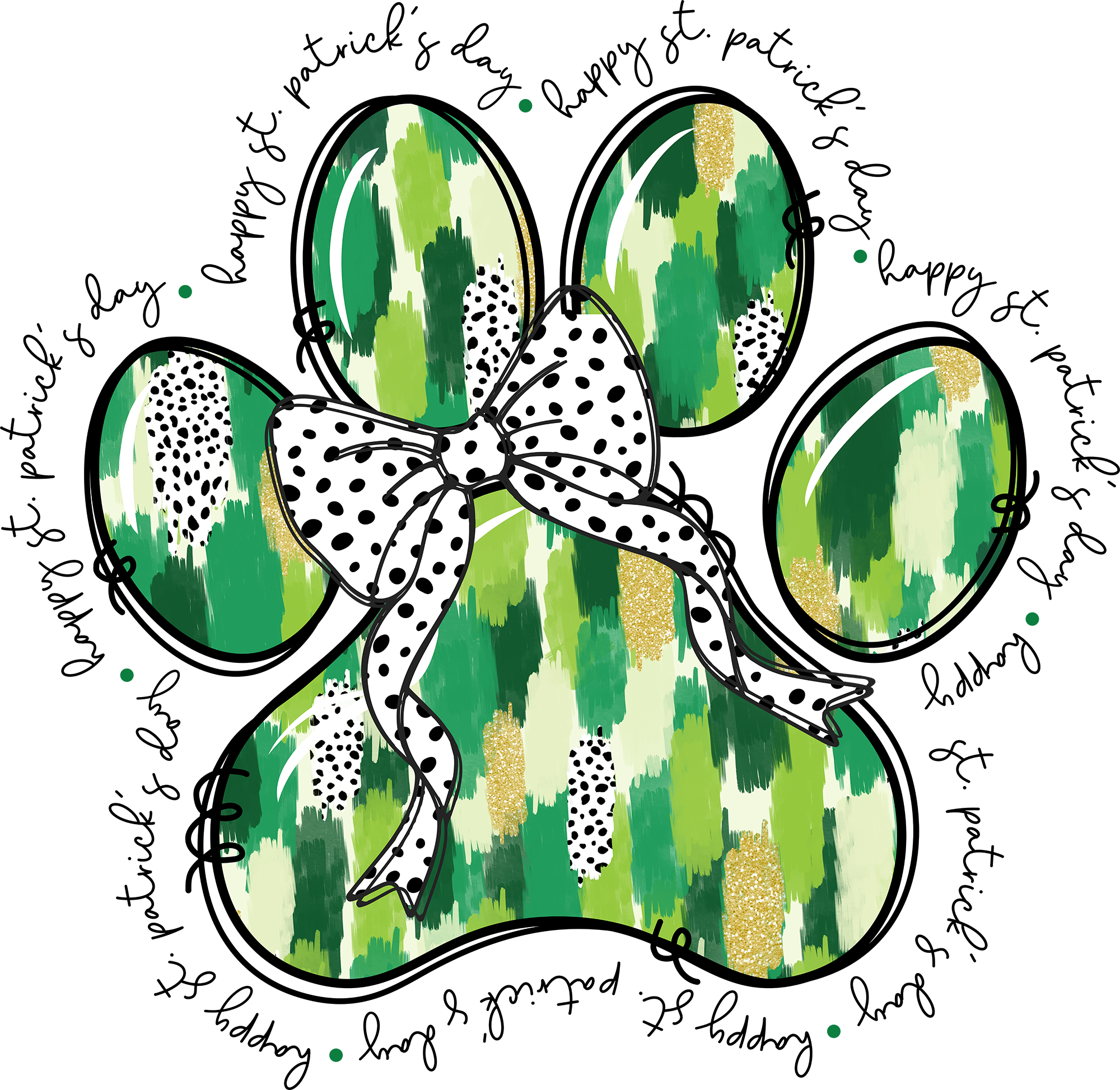 St Patricks Day Dog Paw Bow - St Patricks Day Ready to Press DTF Transfer