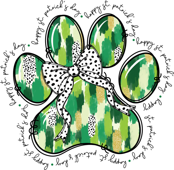 St Patricks Day Dog Paw Bow - St Patricks Day Ready to Press DTF Transfer