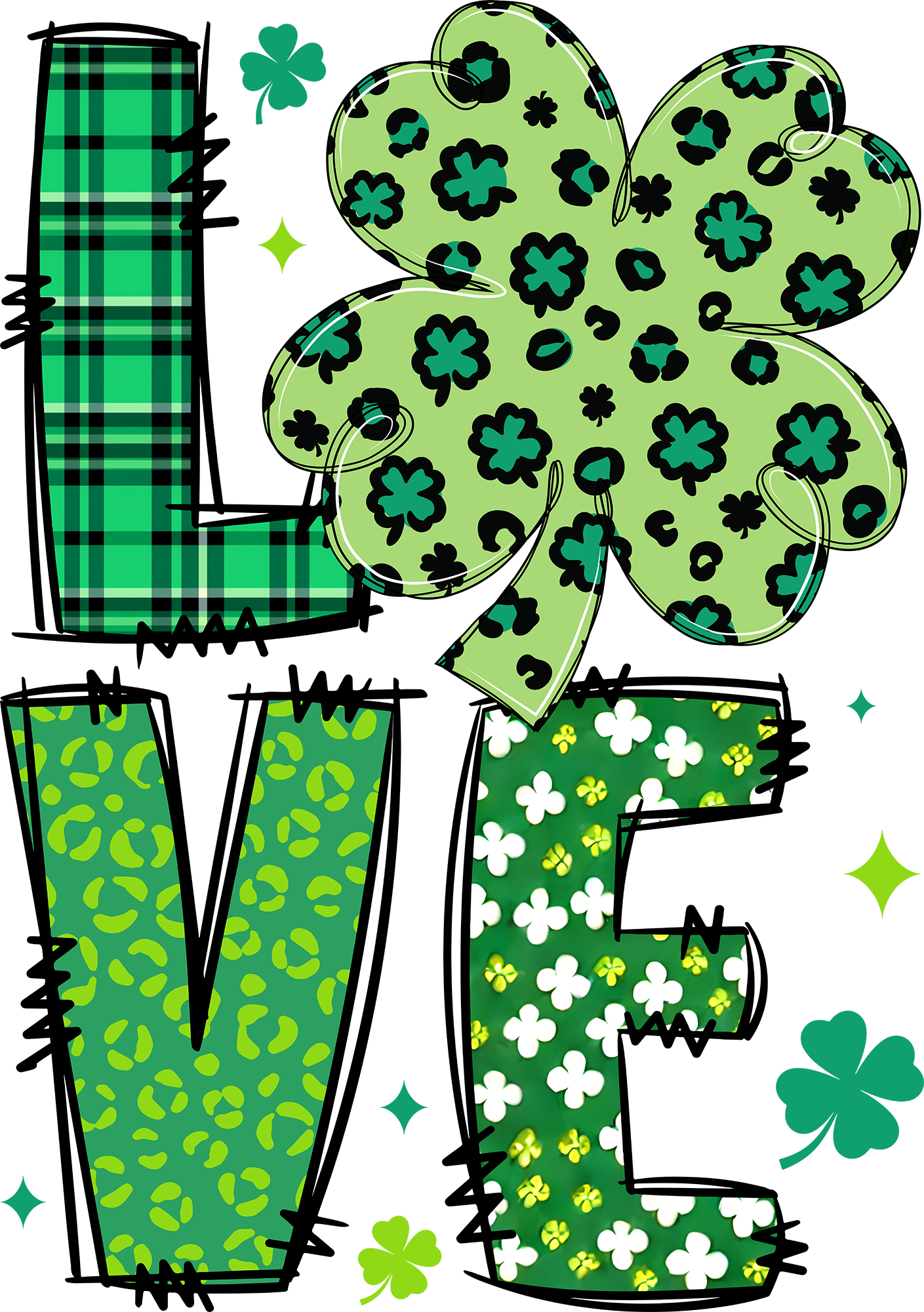 St Patricks Day Love Clover - St Patricks Day Ready to Press DTF Transfer