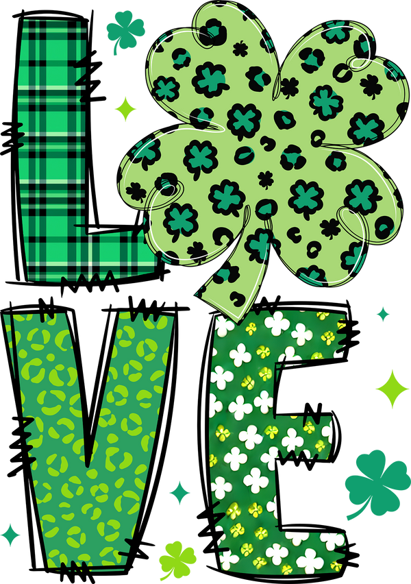 St Patricks Day Love Clover - St Patricks Day Ready to Press DTF Transfer