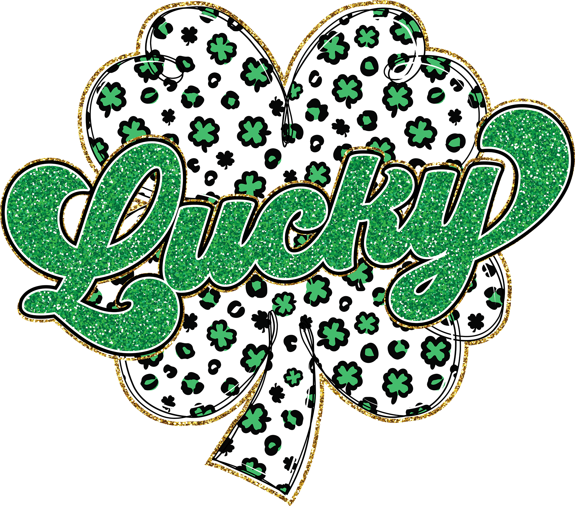 St Patricks Day Glitter Lucky Clover - St Patricks Day Ready to Press DTF Transfer