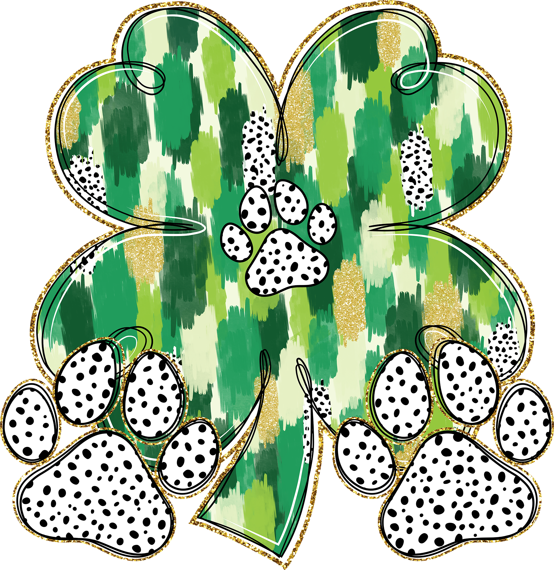 St Patricks Day Dog Paw Clover - St Patricks Day Ready to Press DTF Transfer