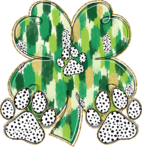 St Patricks Day Dog Paw Clover - St Patricks Day Ready to Press DTF Transfer