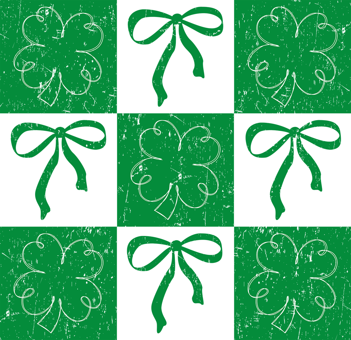 St Patricks Day Checkered Clover Bow - St Patricks Day Ready to Press DTF Transfer