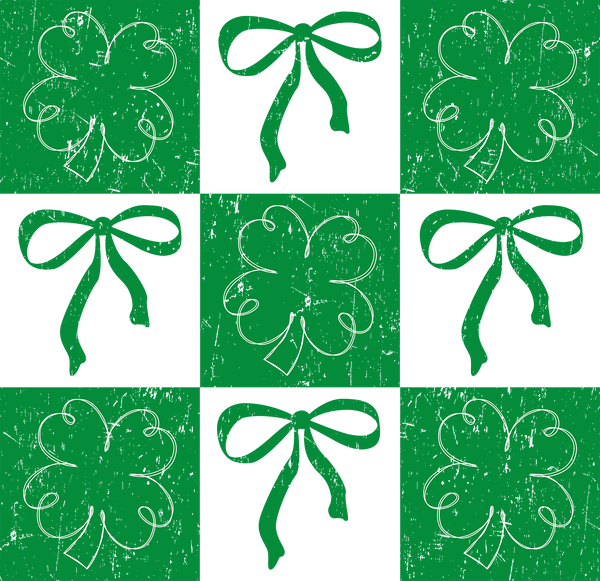 St Patricks Day Checkered Clover Bow - St Patricks Day Ready to Press DTF Transfer