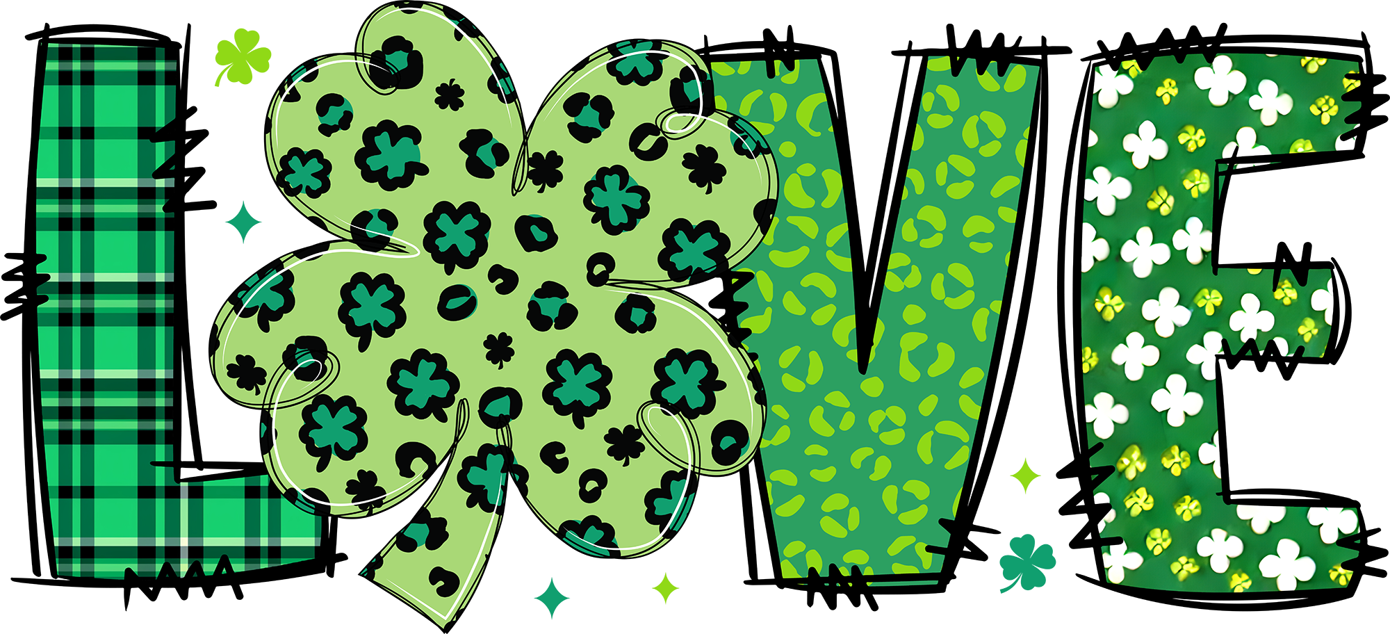 St Patricks Day Love Clover - St Patricks Day Ready to Press DTF Transfer