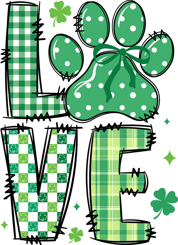 St Patricks Day Love Paw - St Patricks Day Ready to Press DTF Transfer
