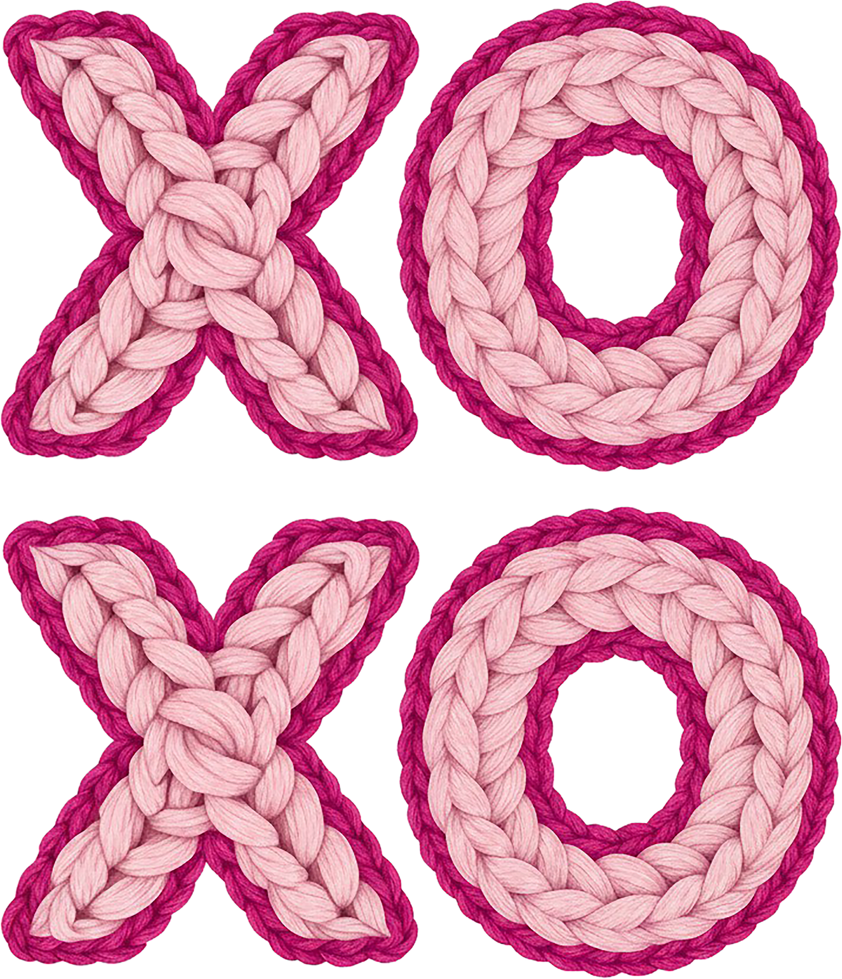 Faux Yarn Crochet Pink Xoxo - Valentines Day Ready to Press DTF Transfer