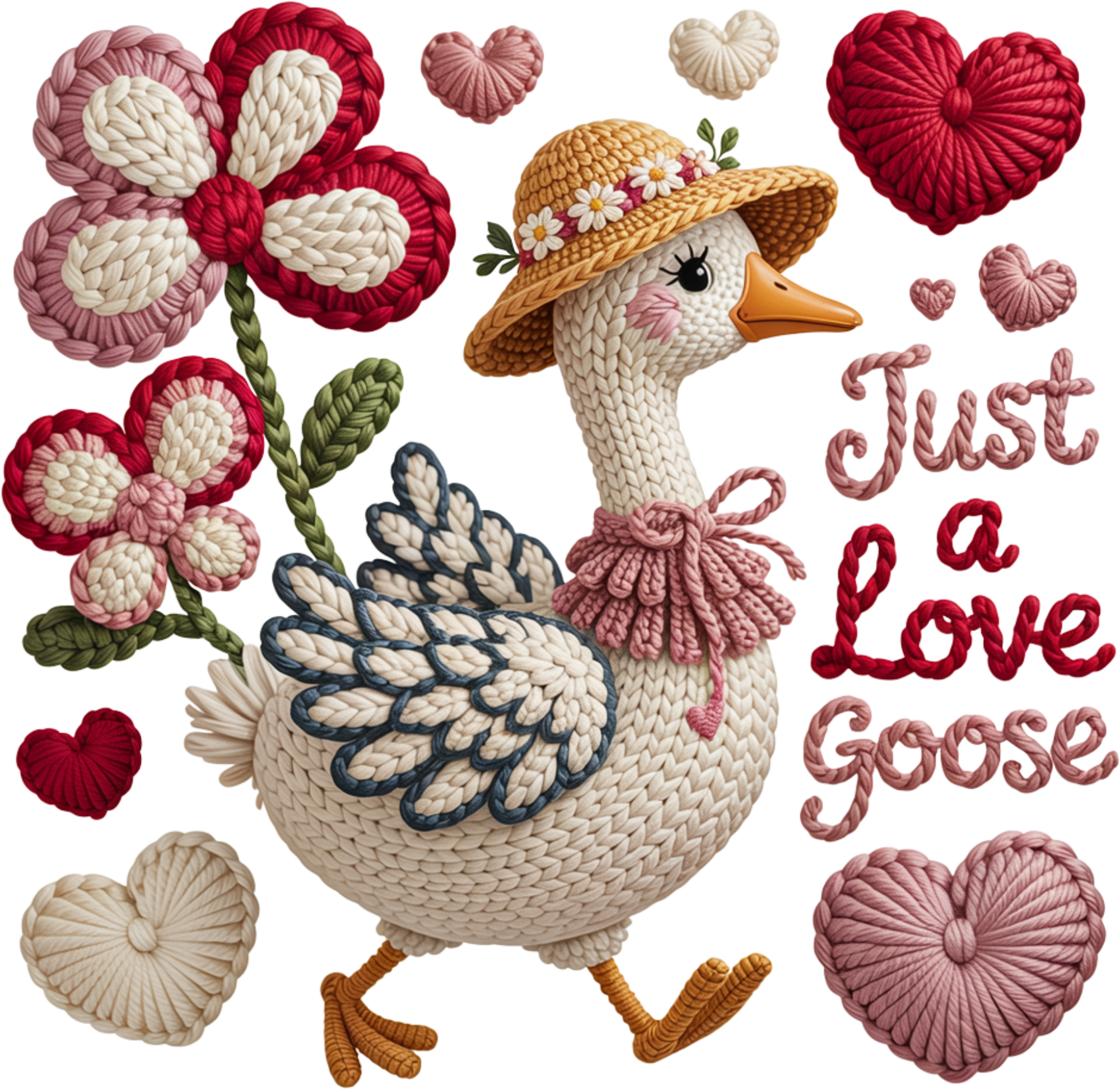 Faux Yarn Crochet Just A Love Goose - Valentines Day Ready to Press DTF Transfer