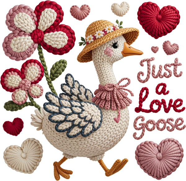 Faux Yarn Crochet Just A Love Goose - Valentines Day Ready to Press DTF Transfer