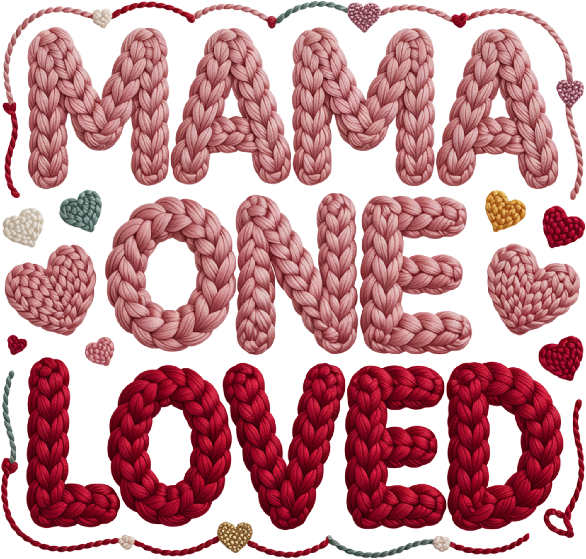 Faux Yarn Crochet Mama One Loved - Valentines Day Ready to Press DTF Transfer