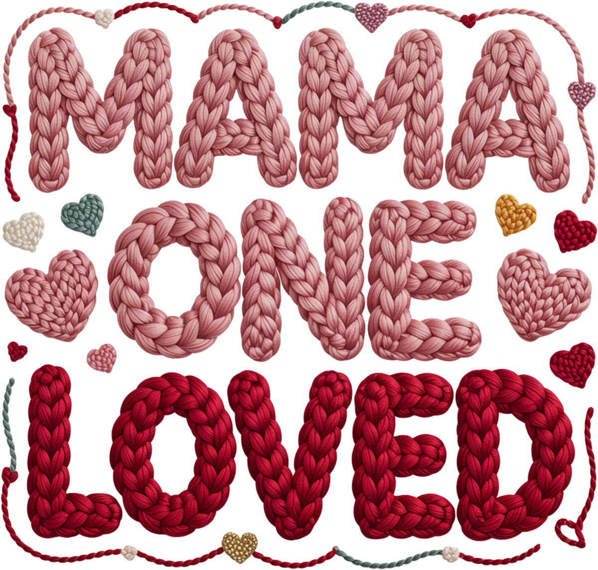 Faux Yarn Crochet Mama One Loved - Valentines Day Ready to Press DTF Transfer