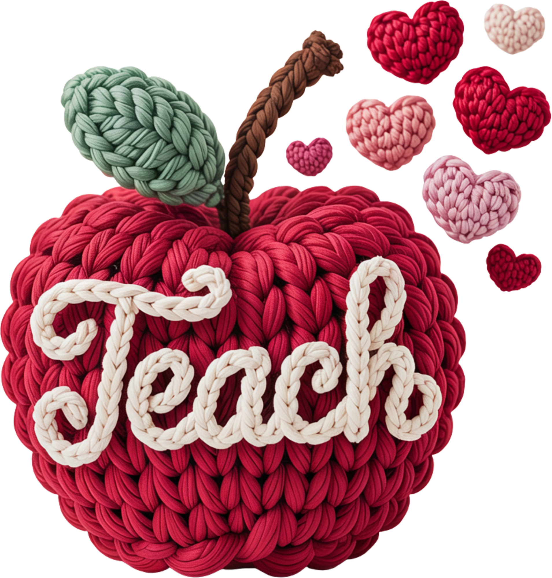 Faux Yarn Crochet Teach Apple - Valentines Day Ready to Press DTF Transfer