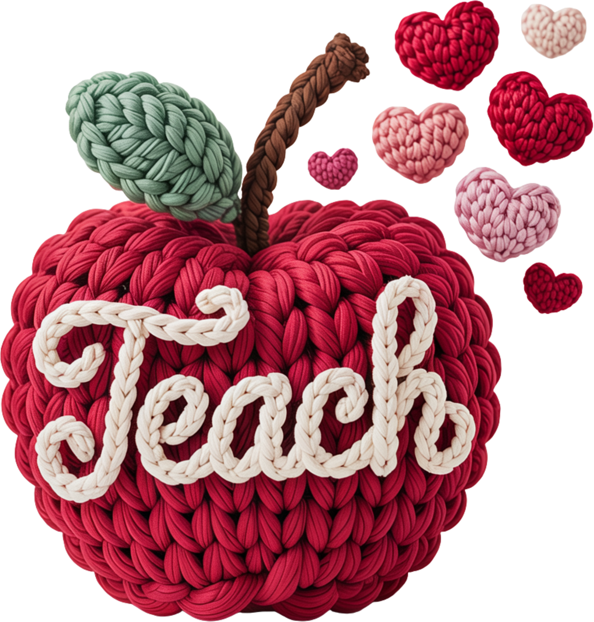 Faux Yarn Crochet Teach Apple - Valentines Day Ready to Press DTF Transfer