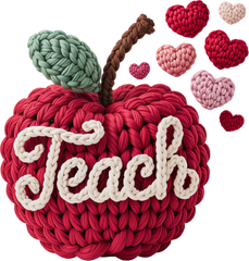 Faux Yarn Crochet Teach Apple - Valentines Day Ready to Press DTF Transfer