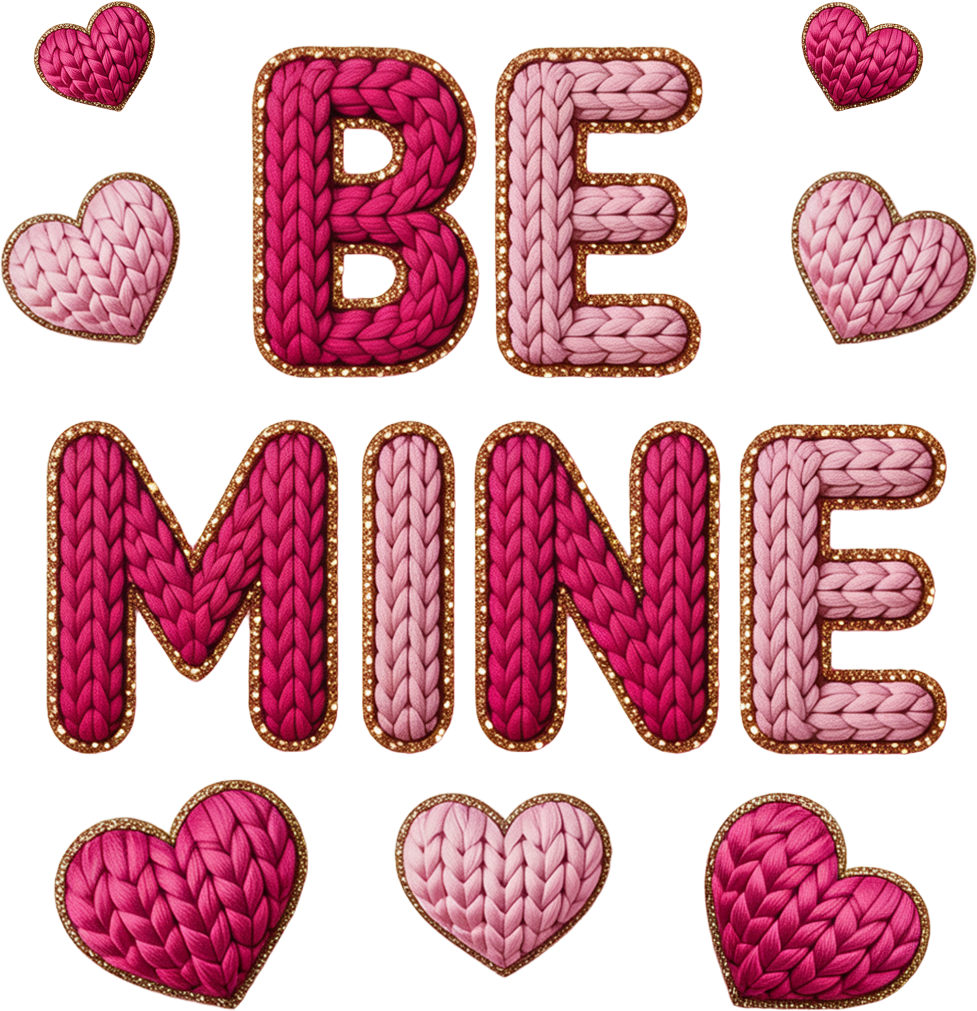 Faux Yarn Crochet Be Mine - Valentines Day Ready to Press DTF Transfer