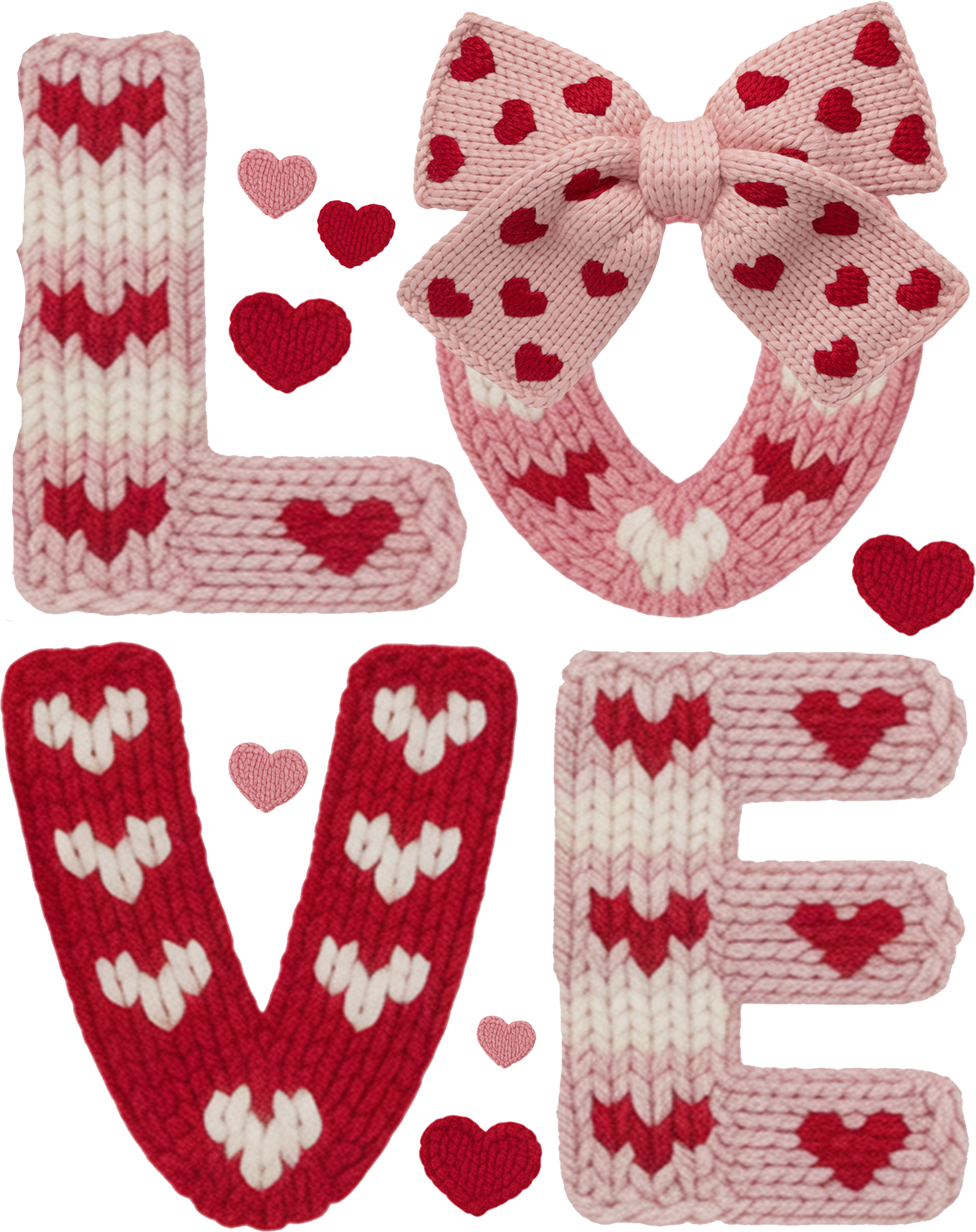 Faux Yarn Crochet Love Bow - Valentines Day Ready to Press DTF Transfer